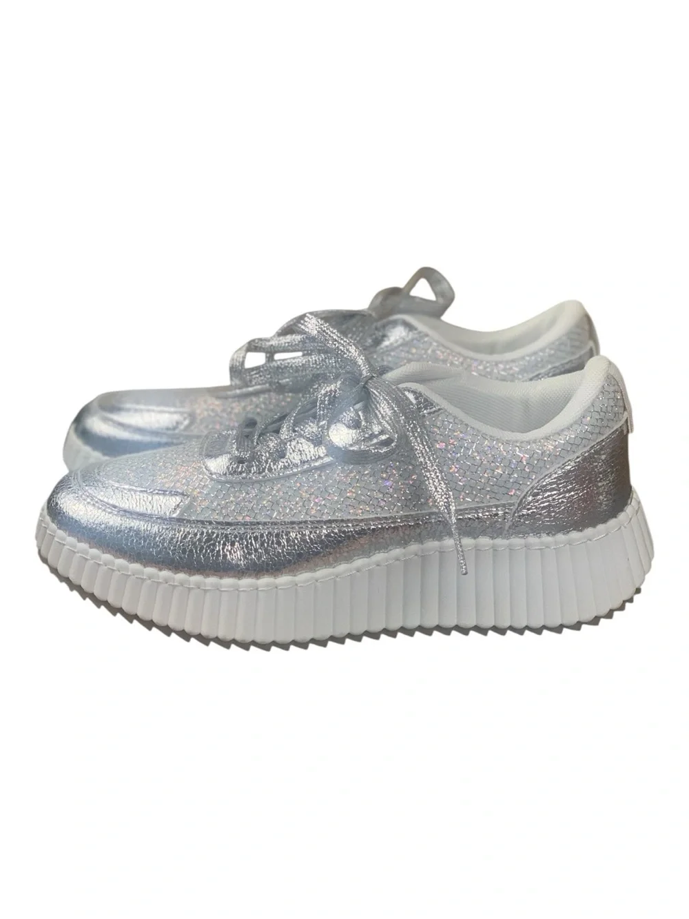 Women's Yoki Roxann Silver Iridescent Sneaker Lace Up Platform Urban  Size‎ 8
